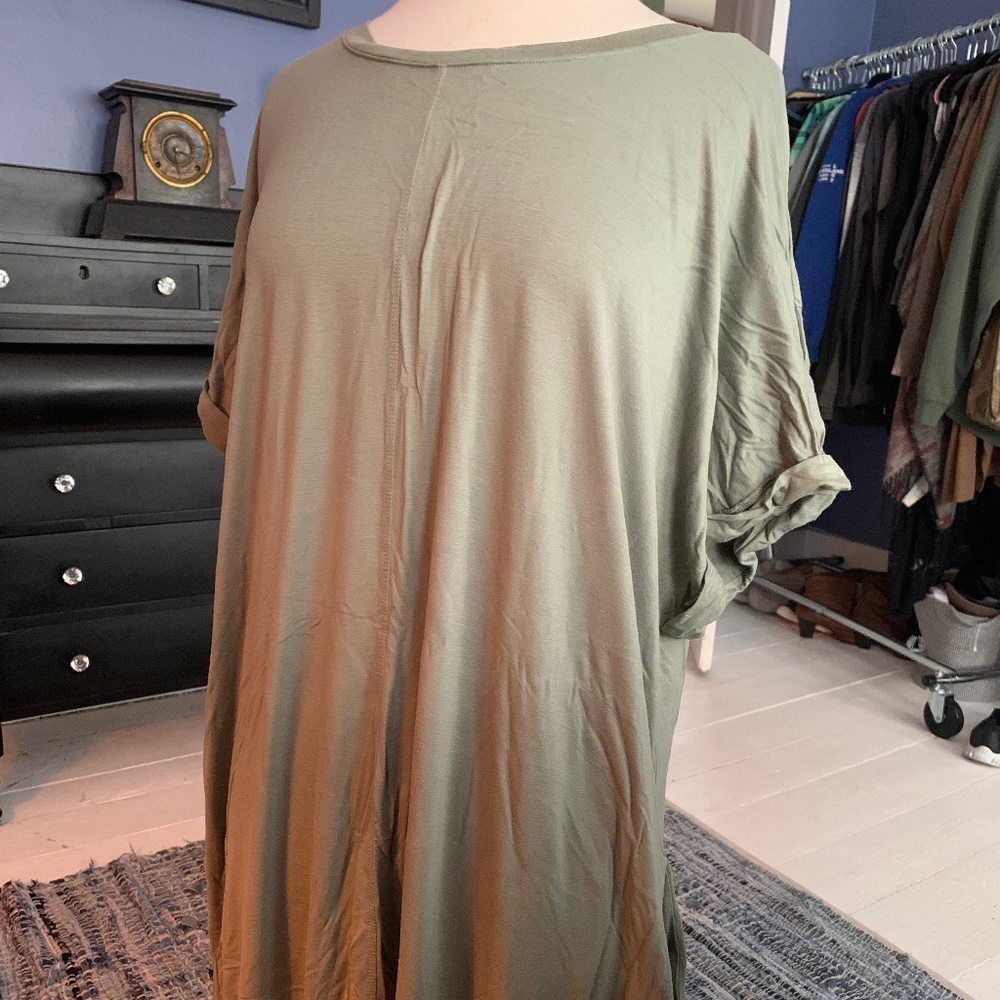 New without tags. Terra and Sky light olive tee shirt dress with dolman sleeves